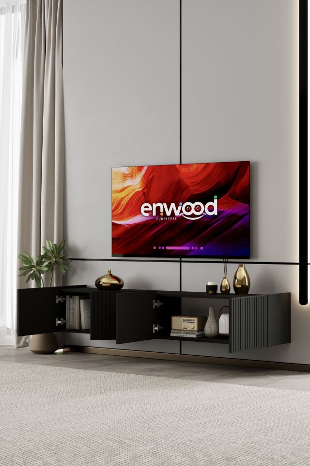 Capella TV Ünitesi 160 cm 4 Kapaklı Duvara Monte MDF SİYAH