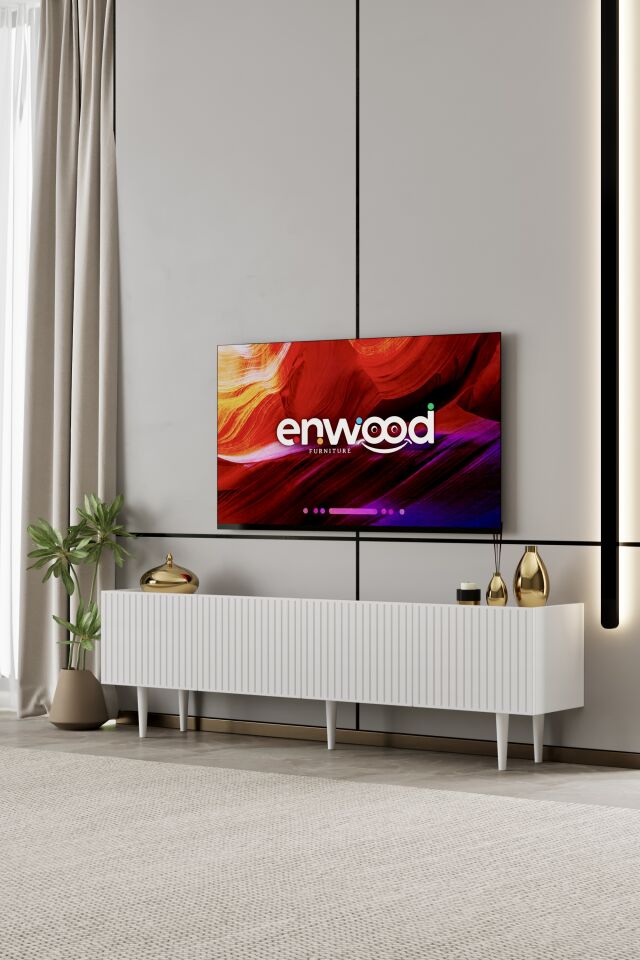 Capella 180 cm TV Ünitesi 4 Kapaklı Ayaklı MDF BEYAZ