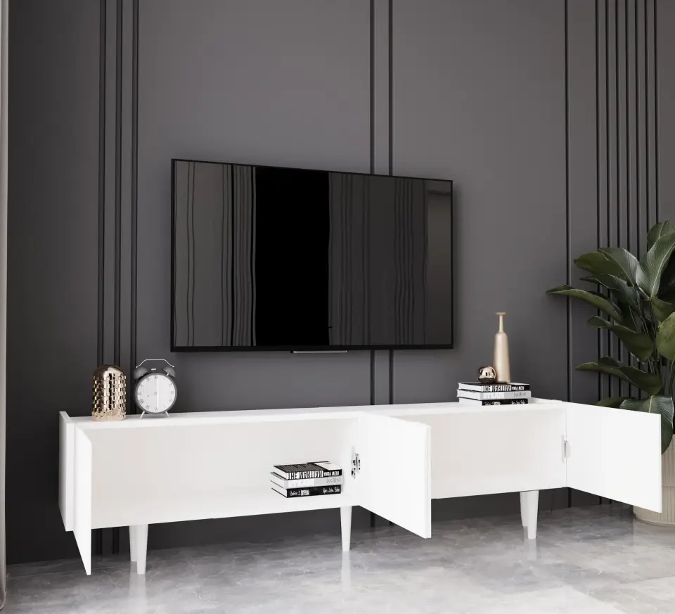Capella Tv Ünitesi 180 cm 4 kapaklı ayaklı MDF (8 renk seçeneği) BEYAZ