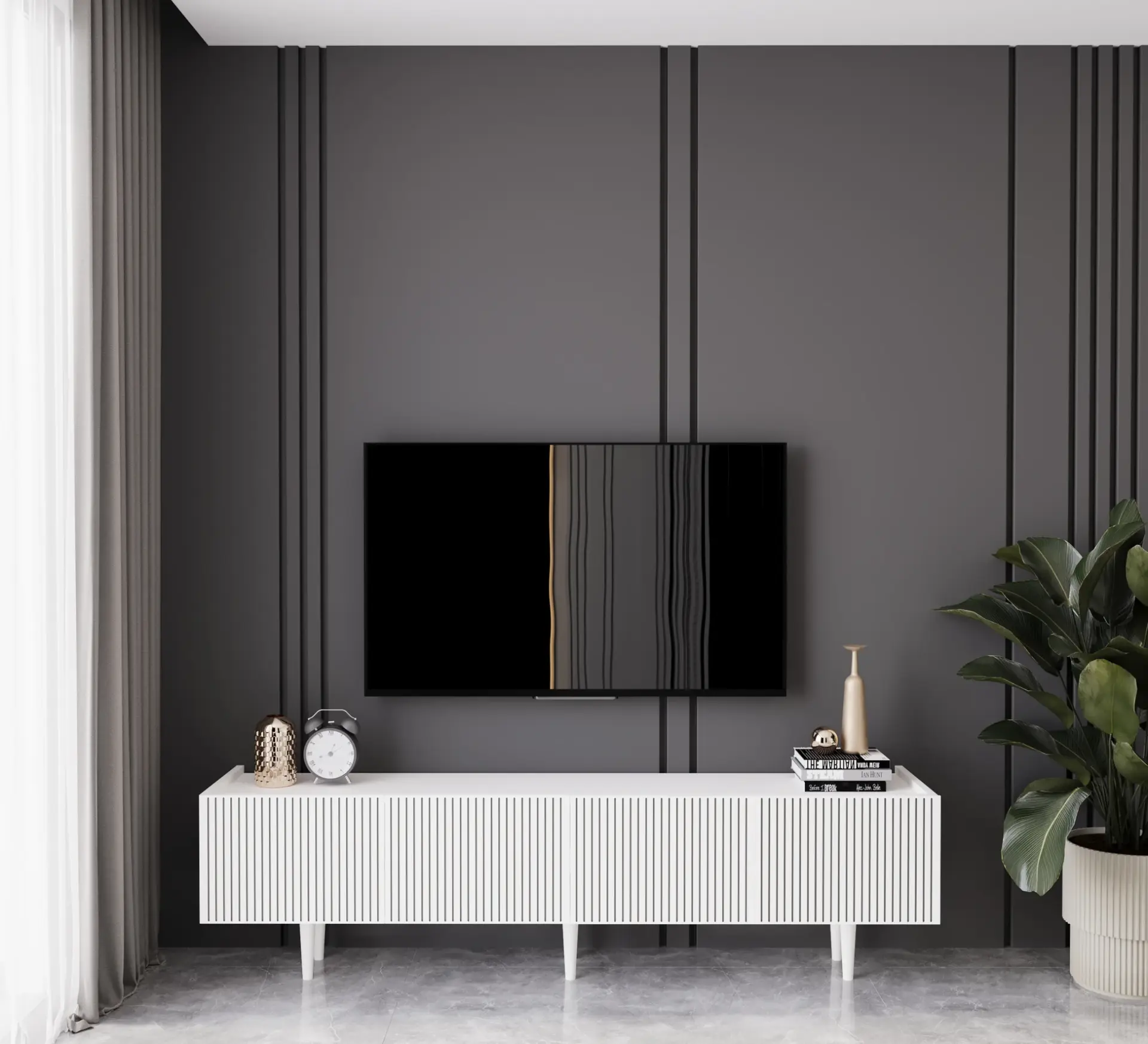 Capella Tv Ünitesi 180 cm 4 kapaklı ayaklı MDF (8 renk seçeneği) BEYAZ