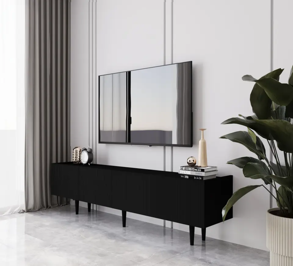 Capella Tv Ünitesi 180 cm 4 kapaklı ayaklı MDF (8 renk seçeneği) SİYAH
