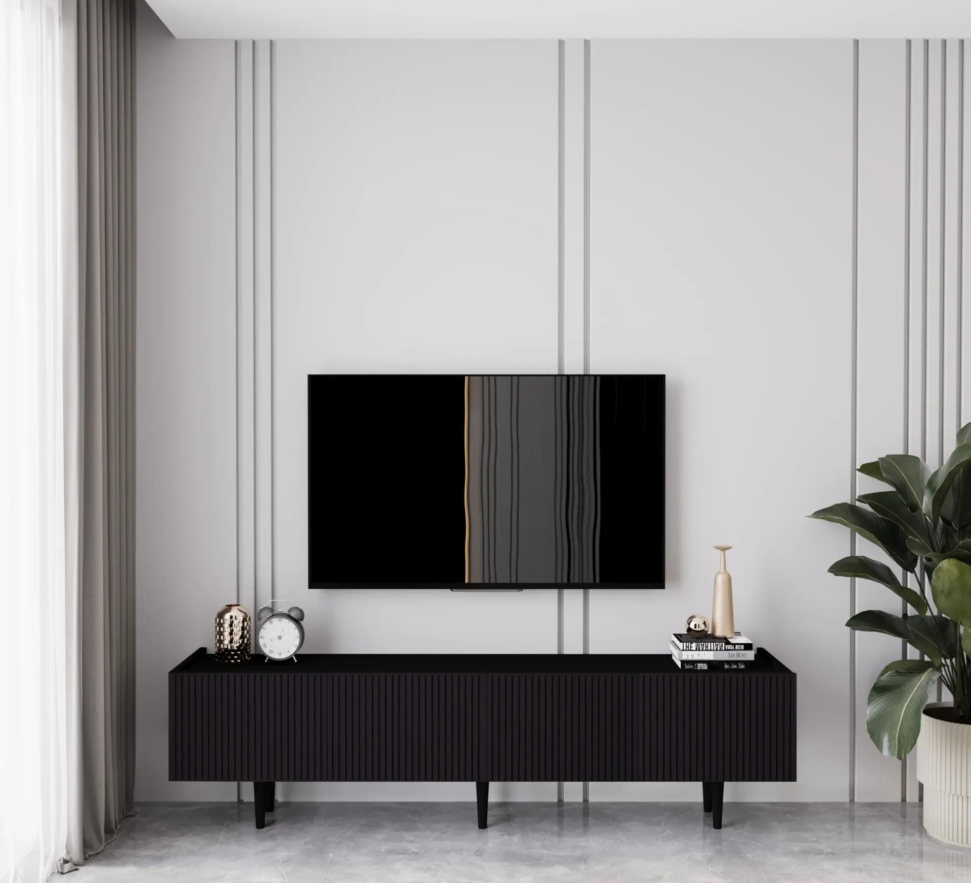 Capella Tv Ünitesi 180 cm 4 kapaklı ayaklı MDF (8 renk seçeneği) SİYAH