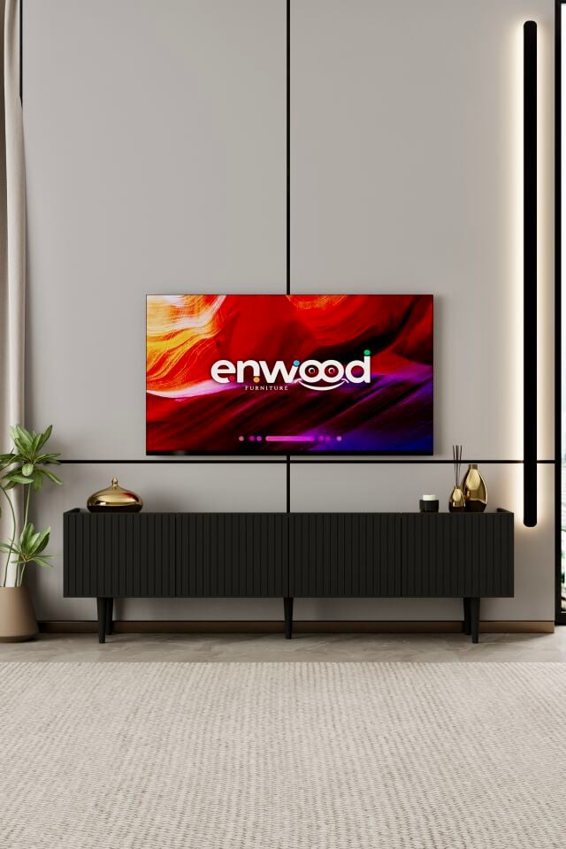 Capella 180 cm TV Ünitesi 4 Kapaklı Ayaklı MDF SİYAH