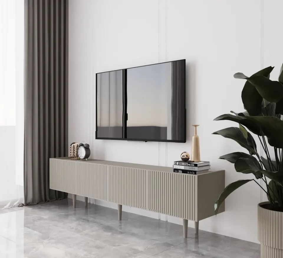 Capella Tv Ünitesi 180 cm 4 kapaklı ayaklı MDF (8 renk seçeneği) KUM TAŞI