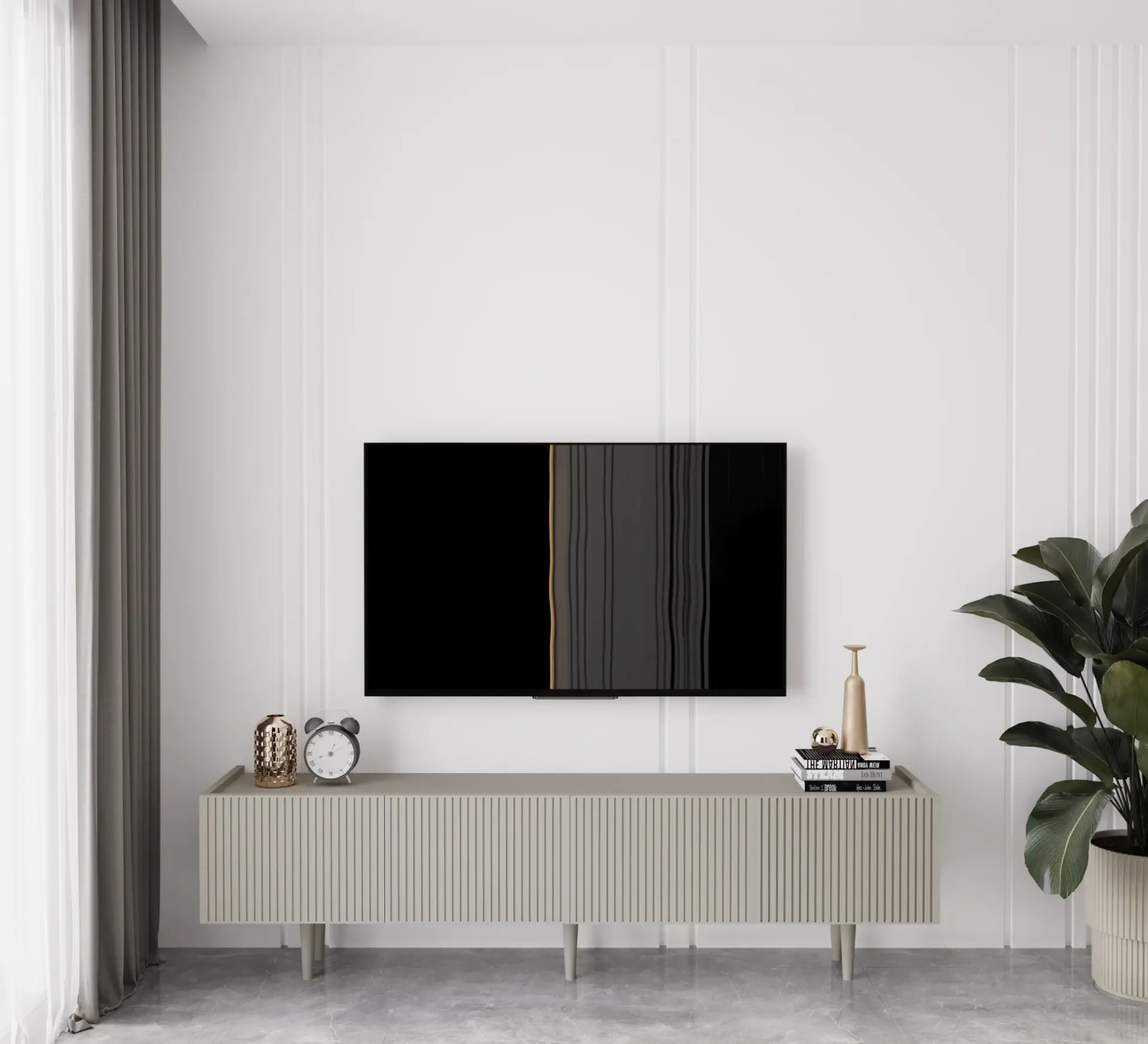 Capella Tv Ünitesi 180 cm 4 kapaklı ayaklı MDF (8 renk seçeneği) KUM TAŞI