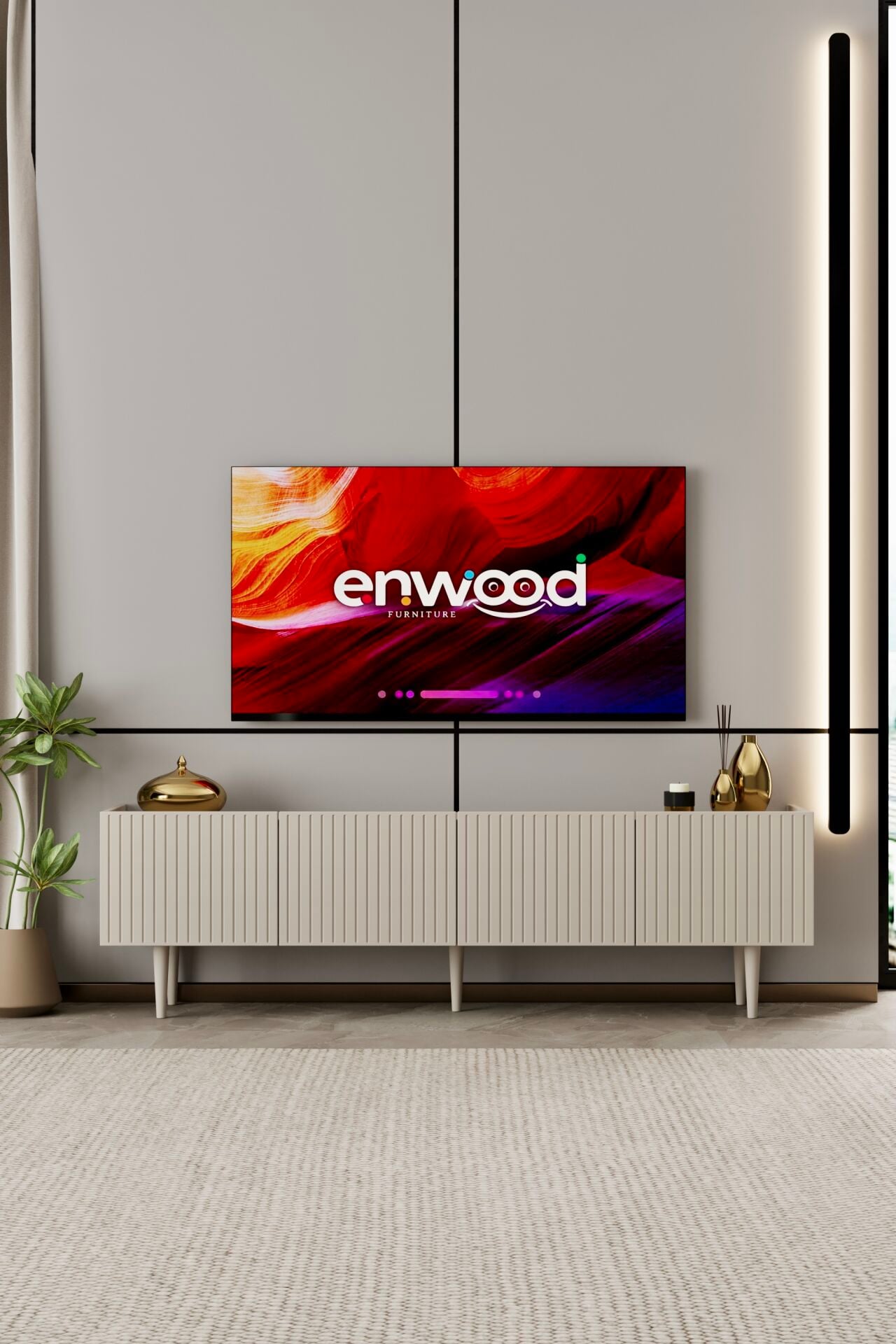 Capella 180 cm TV Ünitesi 4 Kapaklı Ayaklı MDF KUM TAŞI