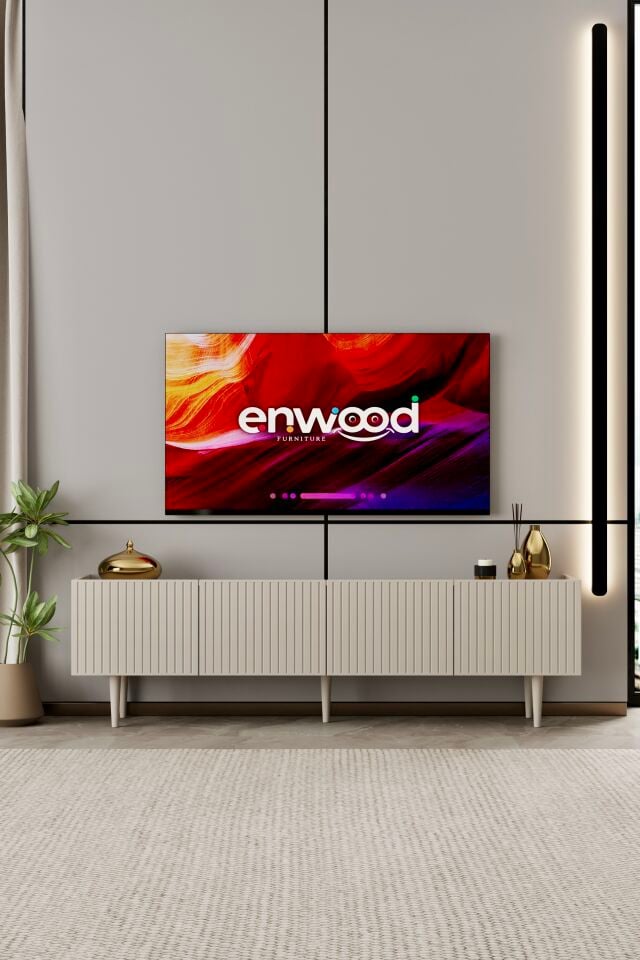 Capella 180 cm TV Ünitesi 4 Kapaklı Ayaklı MDF KUM TAŞI