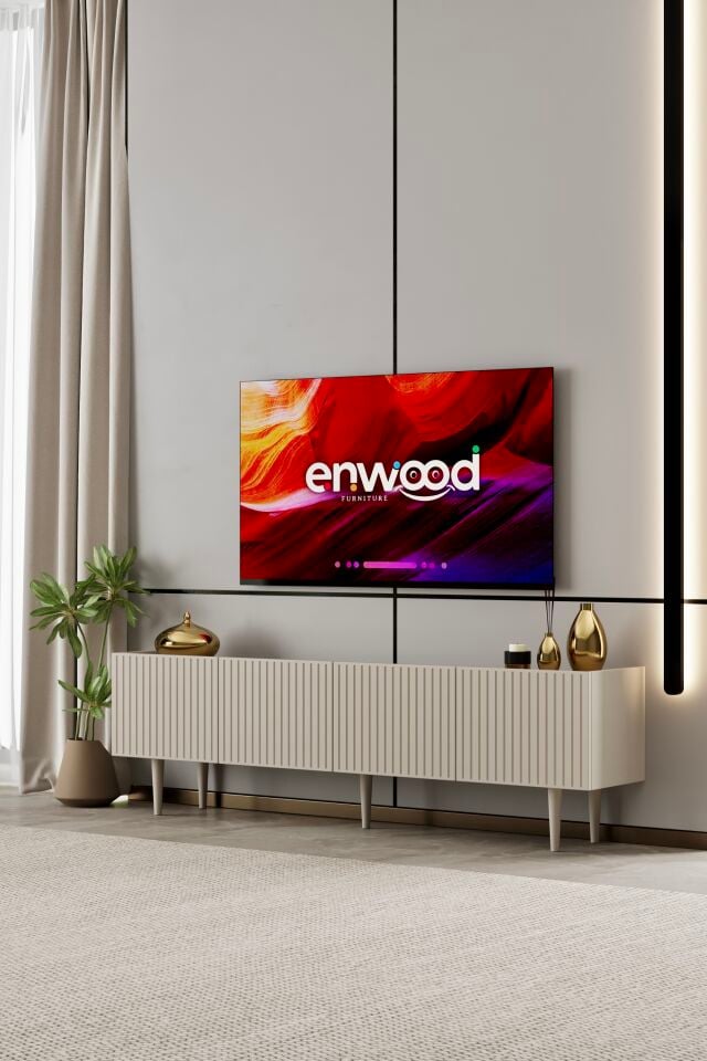 Capella 180 cm TV Ünitesi 4 Kapaklı Ayaklı MDF KUM TAŞI