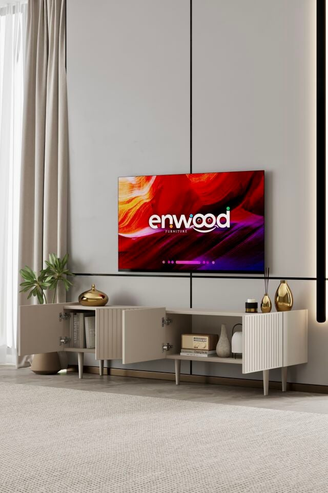 Capella 180 cm TV Ünitesi 4 Kapaklı Ayaklı MDF KUM TAŞI