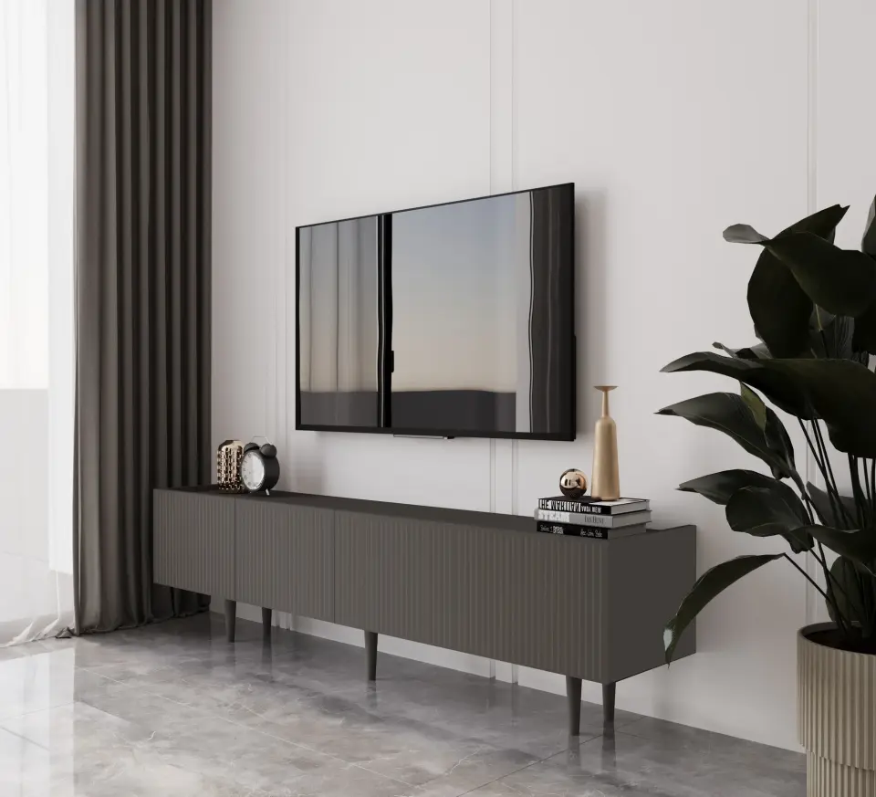 Capella Tv Ünitesi 180 cm 4 kapaklı ayaklı MDF (8 renk seçeneği) GRİ