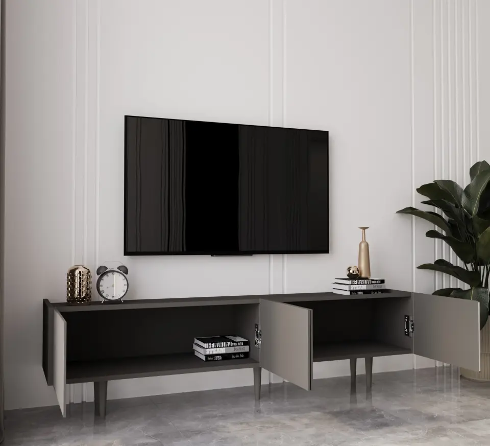Capella Tv Ünitesi 180 cm 4 kapaklı ayaklı MDF (8 renk seçeneği) GRİ