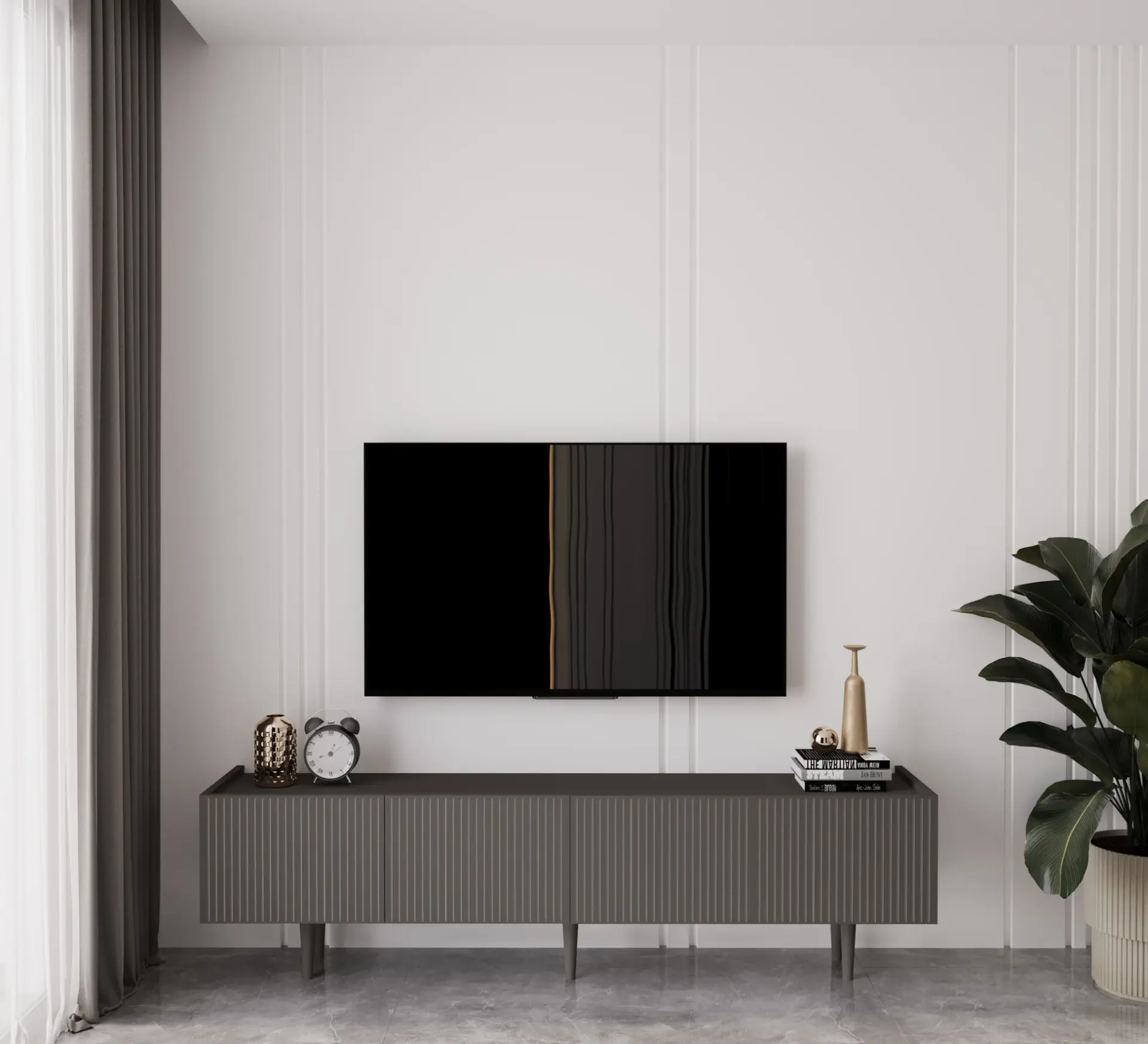 Capella Tv Ünitesi 180 cm 4 kapaklı ayaklı MDF (8 renk seçeneği) GRİ