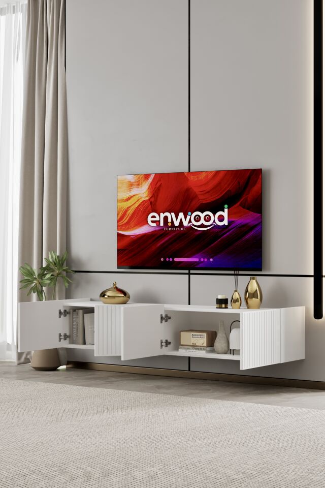 Capella TV Ünitesi 180 cm 4 Kapaklı Duvara Monte MDF BEYAZ