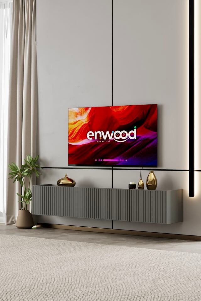 Capella TV Ünitesi 180 cm 4 Kapaklı Duvara Monte MDF GRİ