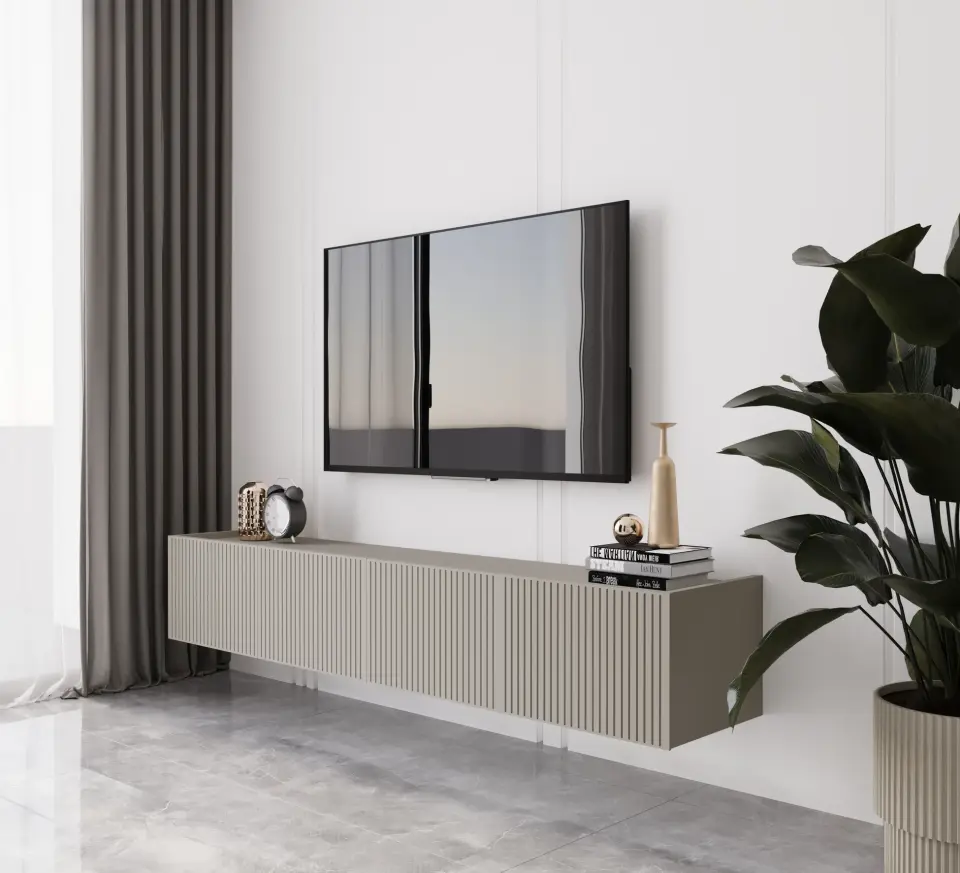 Capella Tv Ünitesi 180 cm 4 kapaklı duvara monte MDF (8 renk seçeneği) KUM TAŞI