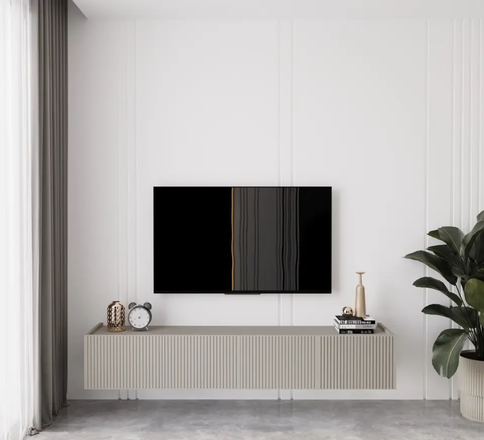 Capella Tv Ünitesi 180 cm 4 kapaklı duvara monte MDF (8 renk seçeneği) KUM TAŞI