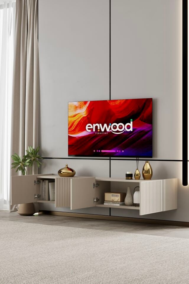 Capella TV Ünitesi 180 cm 4 Kapaklı Duvara Monte MDF KUM TAŞI