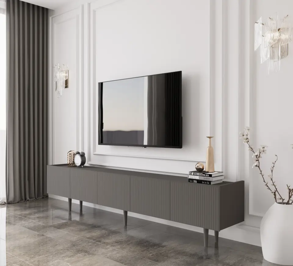Capella Tv Ünitesi 200 cm 5 kapaklı ayaklı MDF (8 renk seçeneği) GRİ