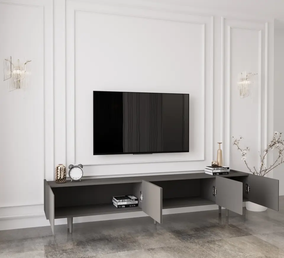 Capella Tv Ünitesi 200 cm 5 kapaklı ayaklı MDF (8 renk seçeneği) GRİ