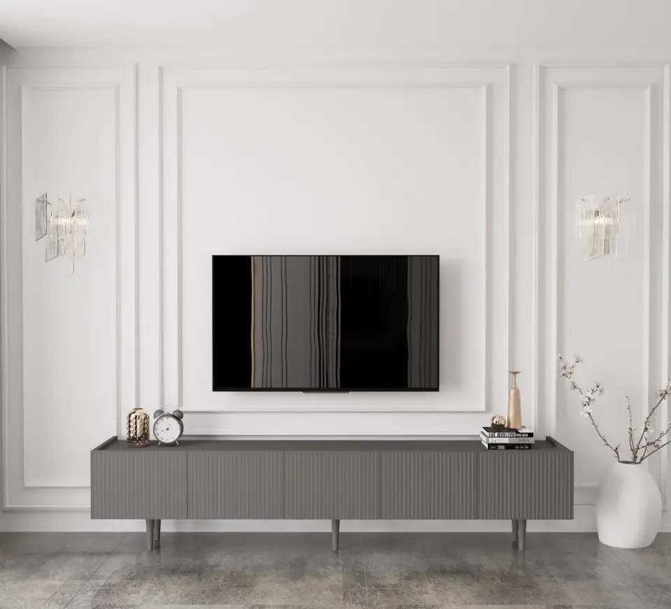 Capella Tv Ünitesi 200 cm 5 kapaklı ayaklı MDF (8 renk seçeneği) GRİ