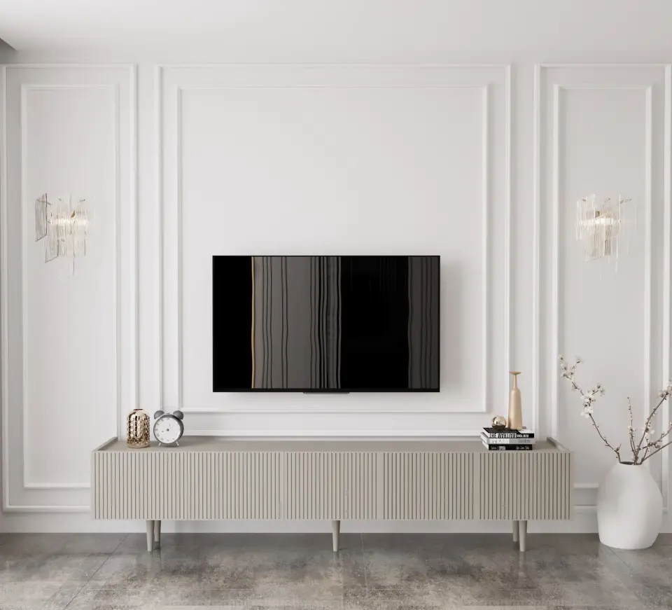 Capella Tv Ünitesi 200 cm 5 kapaklı ayaklı MDF (8 renk seçeneği) KUM TAŞI