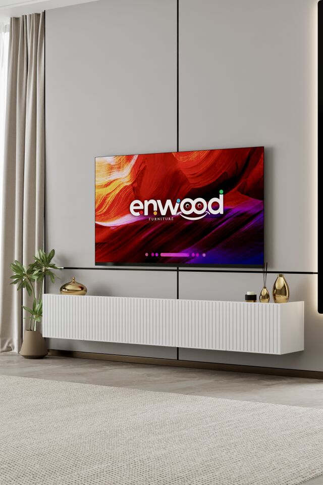 Capella 200 cm Duvara Monte TV Ünitesi | 5 Kapaklı MDF BEYAZ