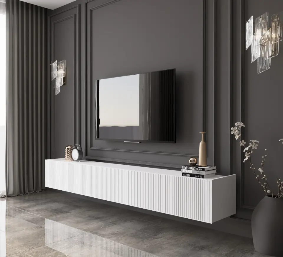 Capella Tv Ünitesi 200 cm 5 kapaklı duvara monte MDF (8 renk seçeneği) BEYAZ