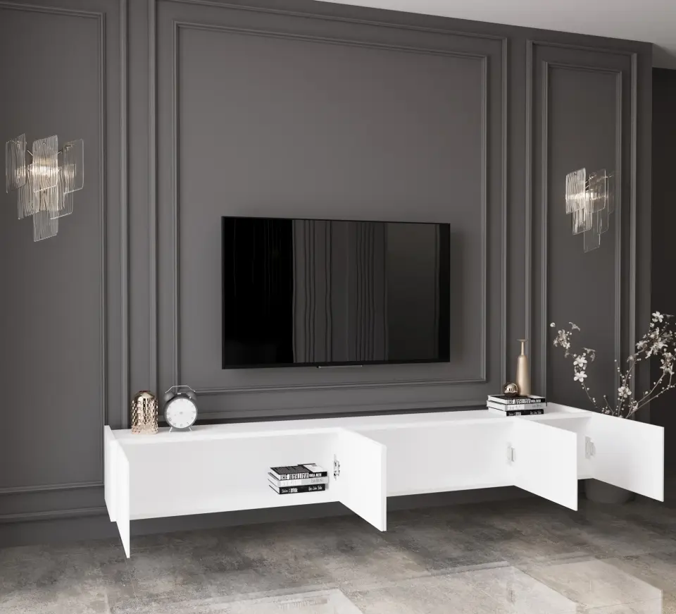 Capella Tv Ünitesi 200 cm 5 kapaklı duvara monte MDF (8 renk seçeneği) BEYAZ
