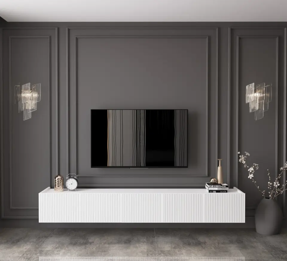 Capella Tv Ünitesi 200 cm 5 kapaklı duvara monte MDF (8 renk seçeneği) BEYAZ