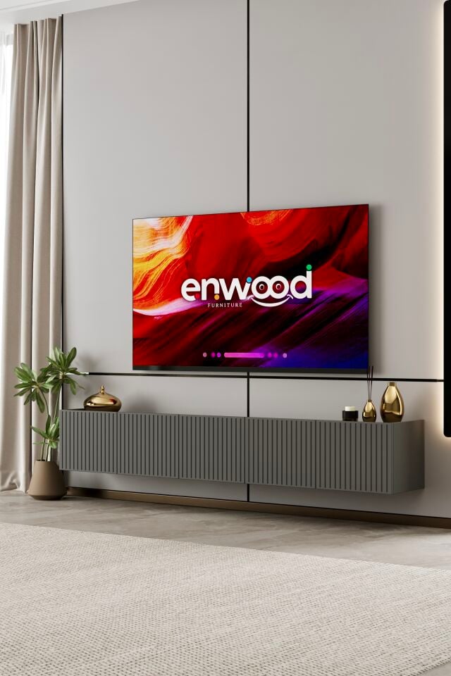 Capella 200 cm Duvara Monte TV Ünitesi | 5 Kapaklı MDF GRİ