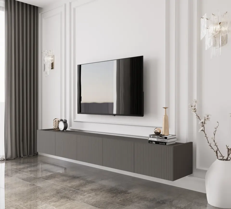 Capella Tv Ünitesi 200 cm 5 kapaklı duvara monte MDF (8 renk seçeneği) GRİ