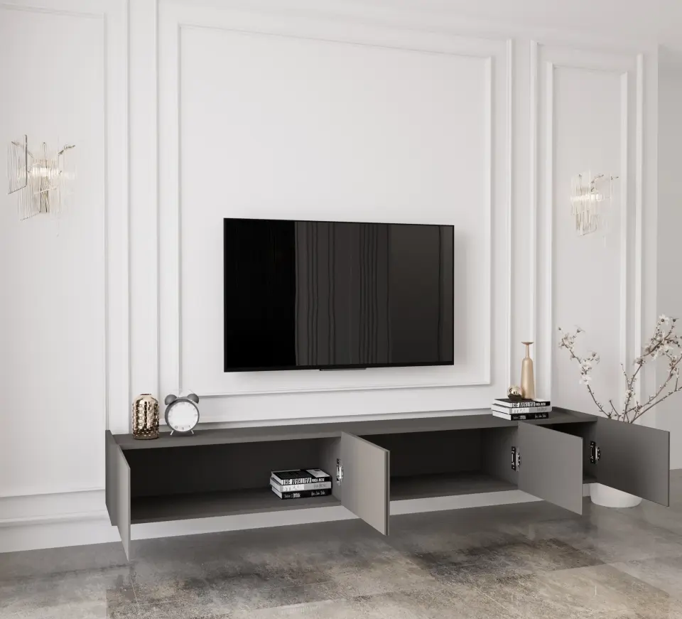 Capella Tv Ünitesi 200 cm 5 kapaklı duvara monte MDF (8 renk seçeneği) GRİ
