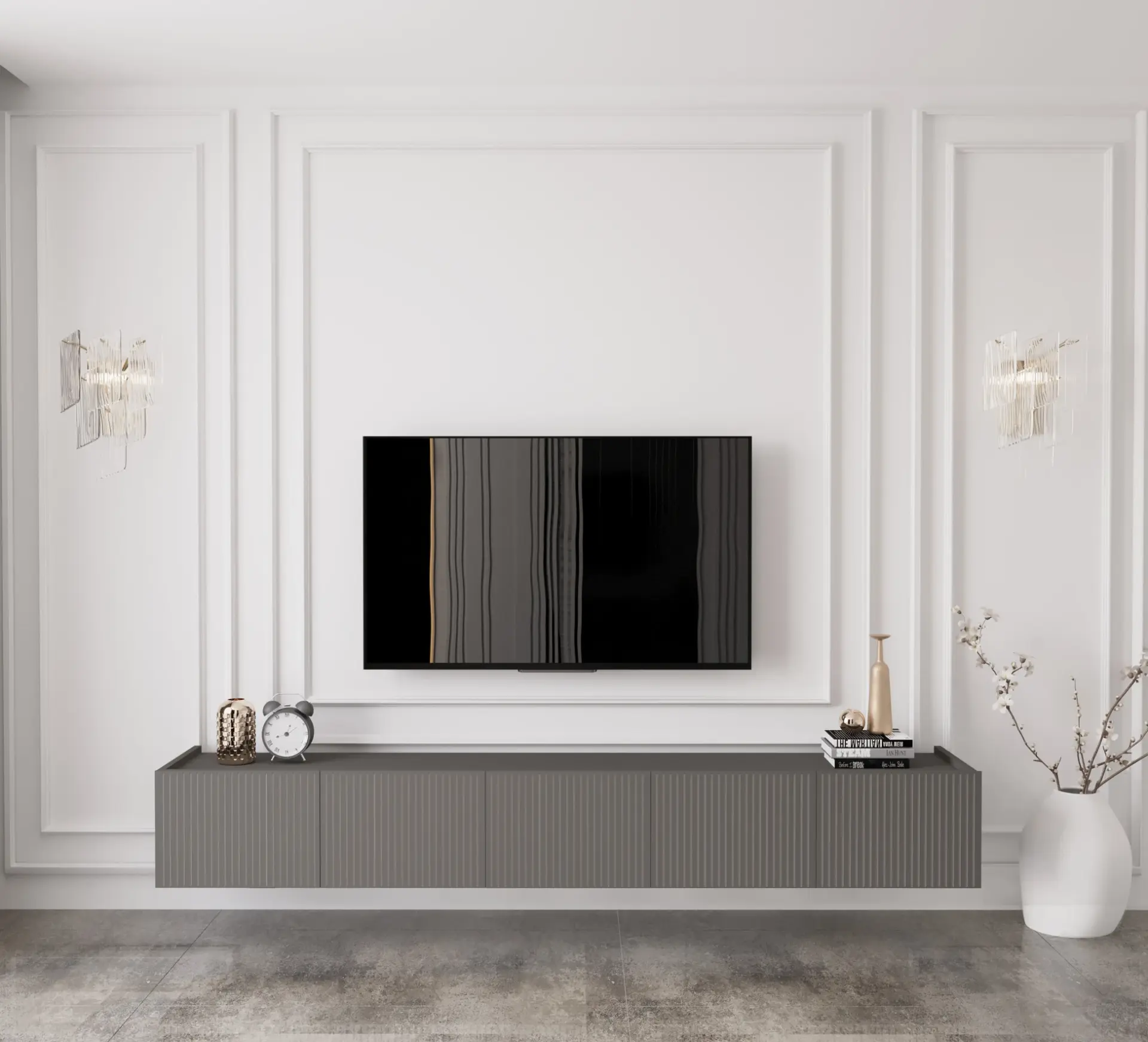 Capella Tv Ünitesi 200 cm 5 kapaklı duvara monte MDF (8 renk seçeneği) GRİ