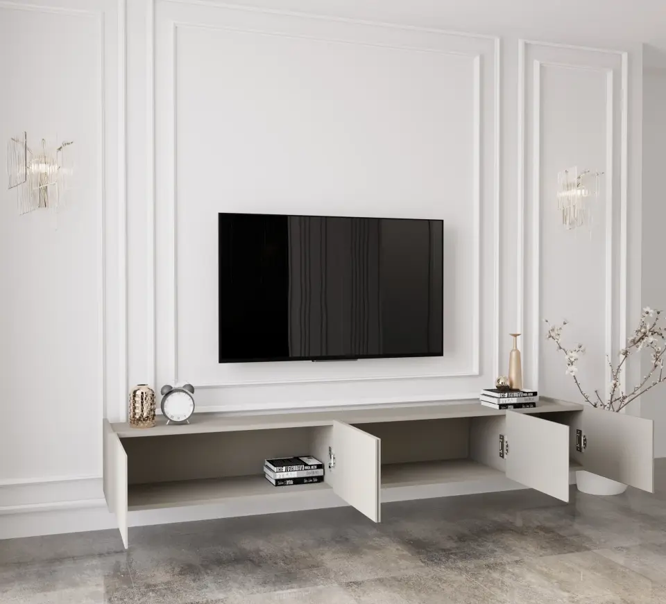 Capella Tv Ünitesi 200 cm 5 kapaklı duvara monte MDF (8 renk seçeneği) KUM TAŞI