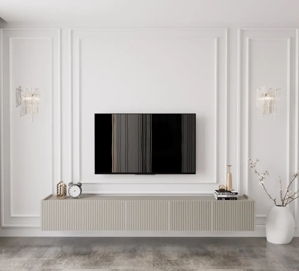 Capella Tv Ünitesi 200 cm 5 kapaklı duvara monte MDF (8 renk seçeneği) KUM TAŞI