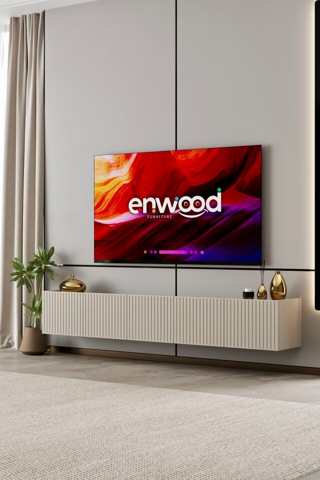 Capella 200 cm Duvara Monte TV Ünitesi | 5 Kapaklı MDF KUM TAŞI