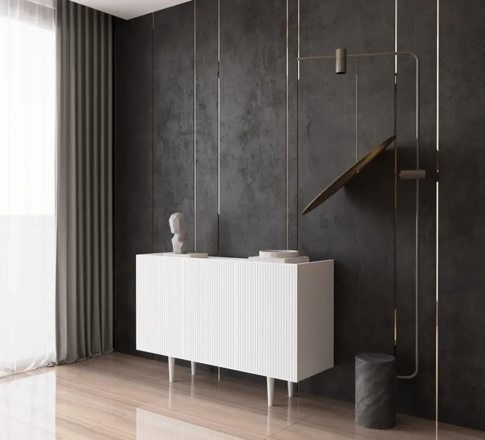 Capella Mdf 3 Kapaklı Raflı Ahşap Ayaklı 120 cm Konsol (4 renk seçeneği) BEYAZ