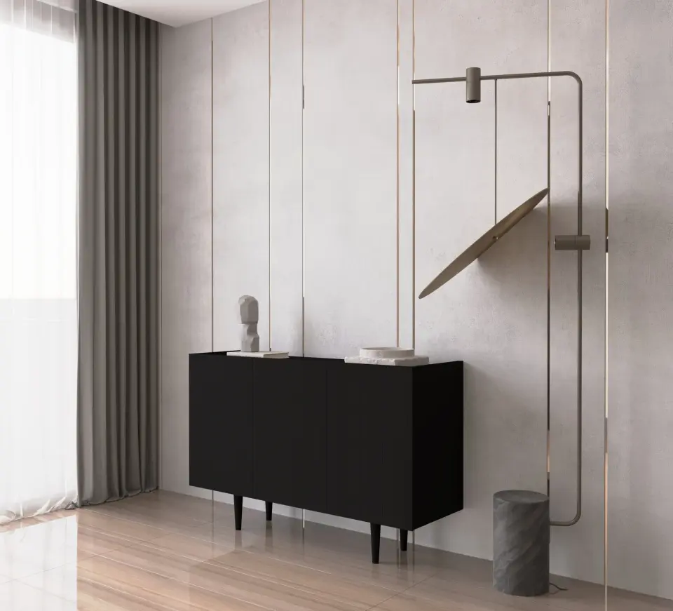 Capella Mdf 3 Kapaklı Raflı Ahşap Ayaklı 120 cm Konsol (4 renk seçeneği) SİYAH