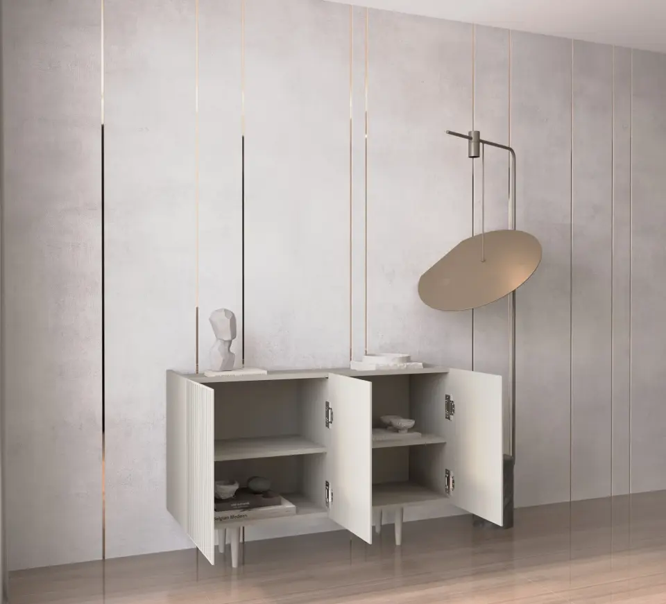 Capella Mdf 3 Kapaklı Raflı Ahşap Ayaklı 120 cm Konsol (4 renk seçeneği) KUM TAŞI