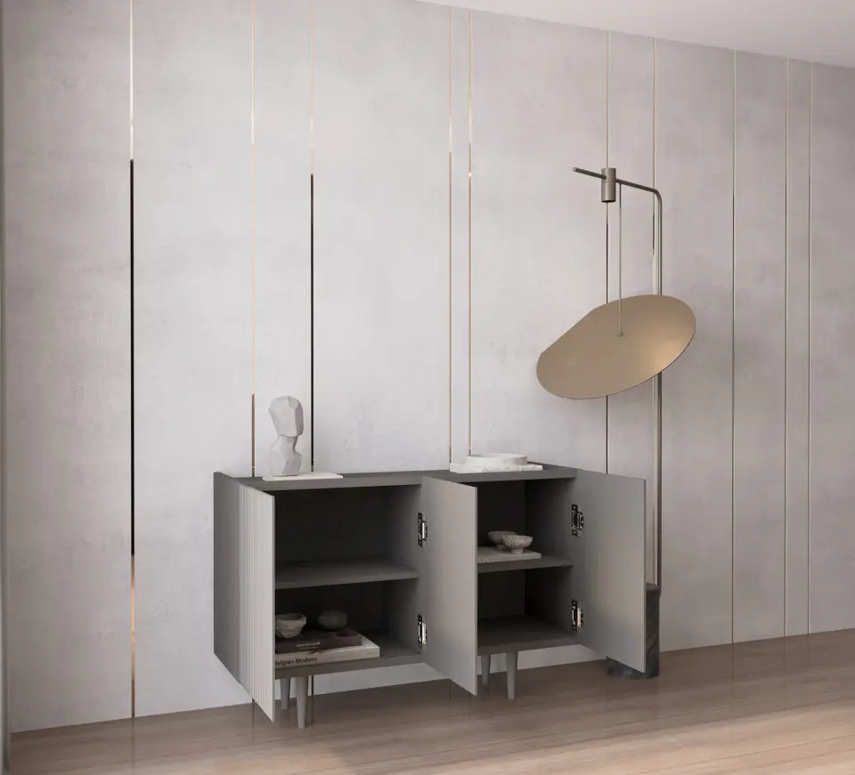 Capella Mdf 3 Kapaklı Raflı Ahşap Ayaklı 120 cm Konsol (4 renk seçeneği) GRİ