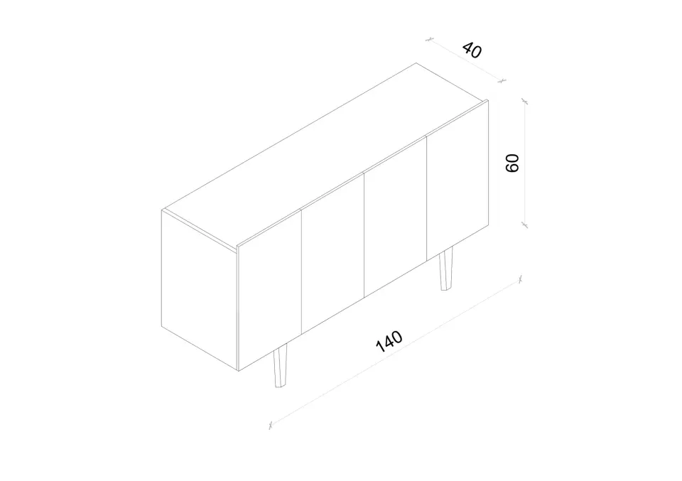 Capella Mdf 4 Kapaklı Raflı Ahşap Ayaklı 140 cm Konsol (4 renk seçeneği) GRİ
