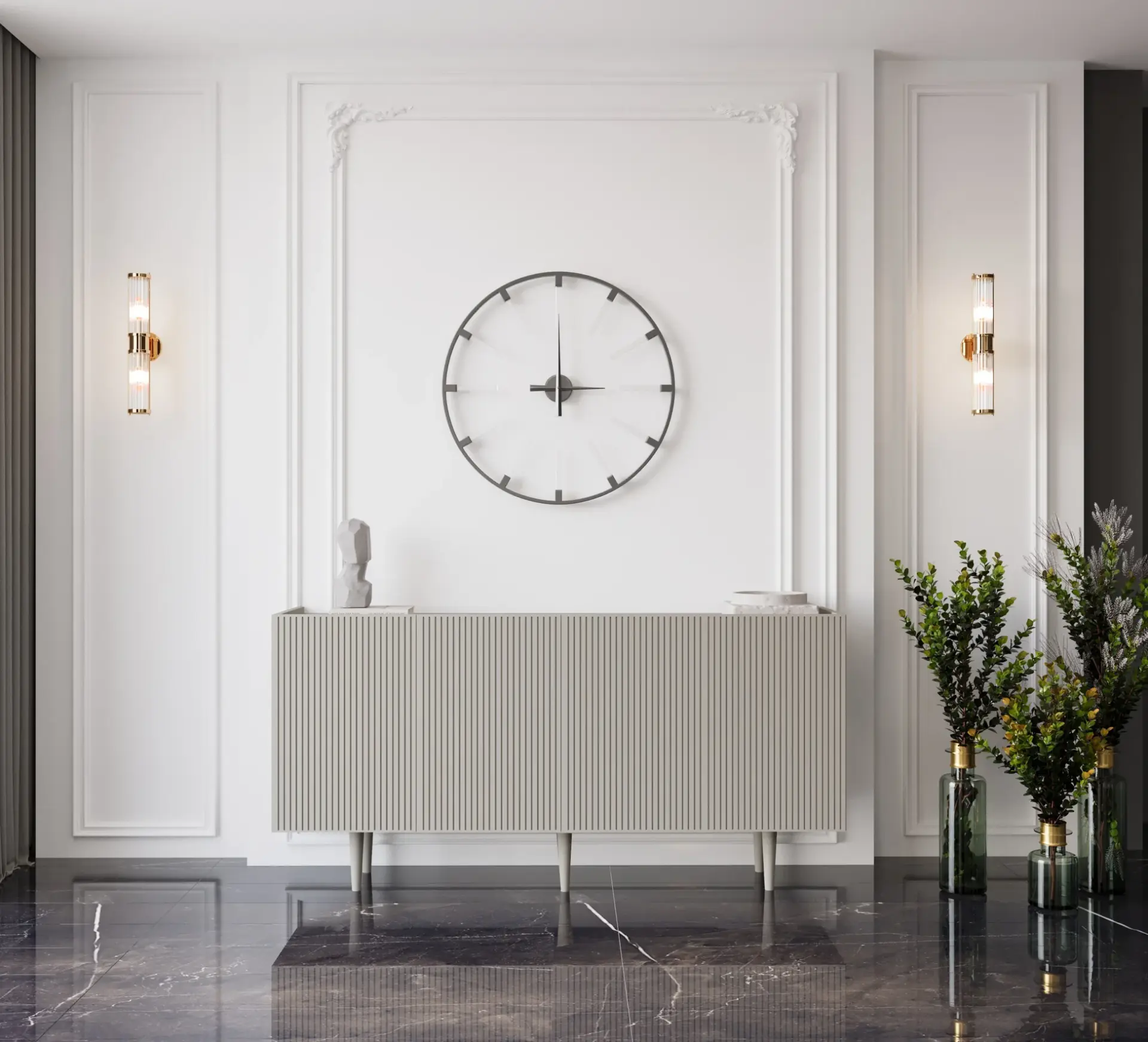 Capella Mdf 4 Kapaklı Raflı Ahşap Ayaklı 160 cm Konsol (4 renk seçeneği) KUM TAŞI