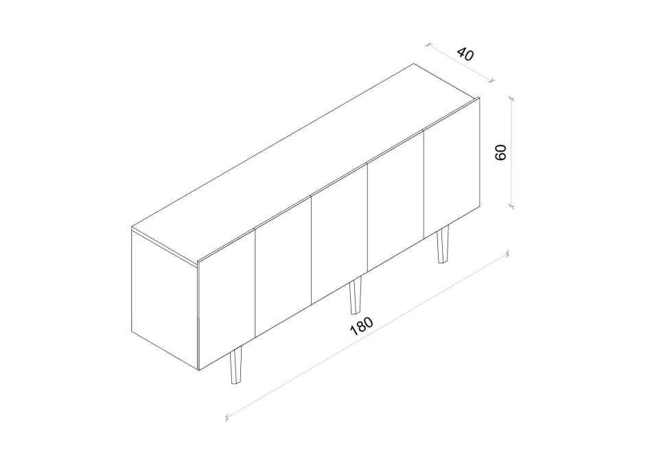 Capella Mdf 5 Kapaklı Raflı Ahşap Ayaklı 180 cm Konsol (4 renk seçeneği) GRİ