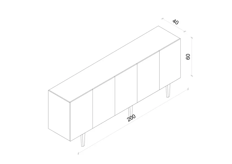 Capella Mdf 5 Kapaklı Raflı Ahşap Ayaklı 200 cm Konsol (4 renk seçeneği) SİYAH