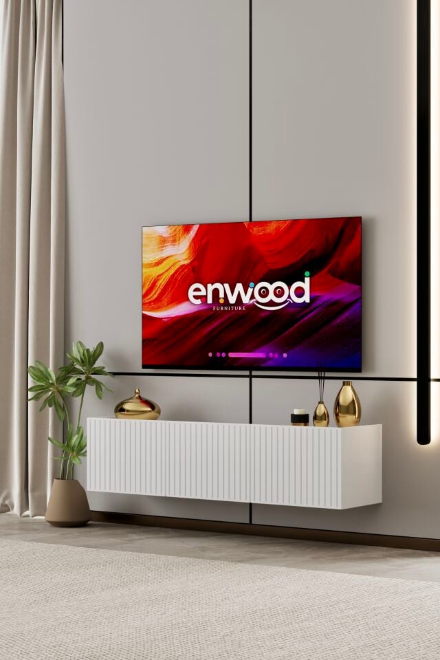 Capella 120 cm Duvara Monte TV Ünitesi | Kapaklı Raflı MDF BEYAZ