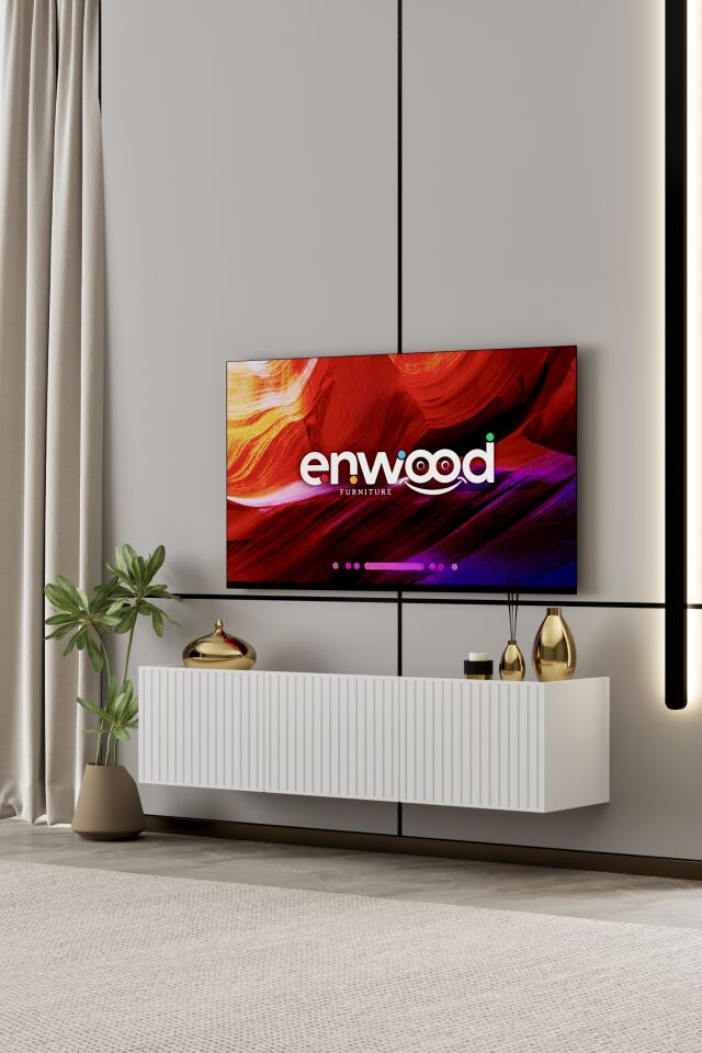 Capella 120 cm Duvara Monte TV Ünitesi | Kapaklı Raflı MDF BEYAZ