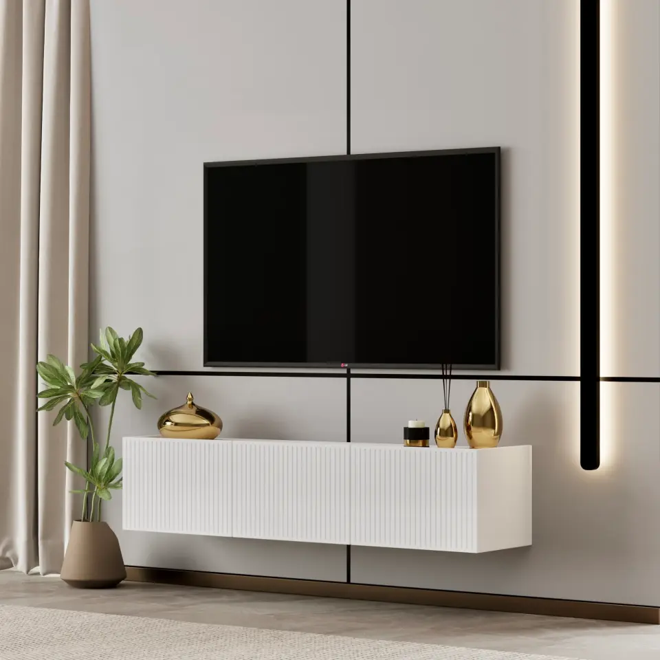Capella Tv Ünitesi 120 cm duvara monte kapaklı raflı MDF (8 renk seçeneği) BEYAZ
