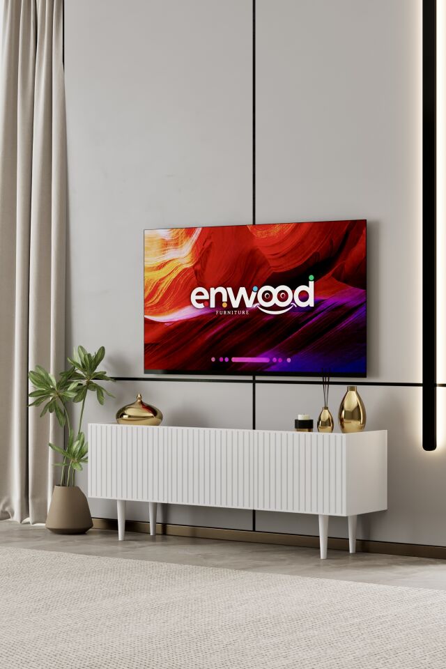 Capella 120 cm Ayaklı TV Ünitesi | Kapaklı Raflı MDF BEYAZ