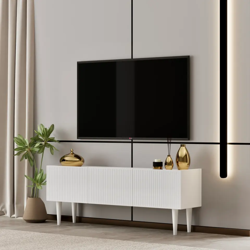 Capella Tv Ünitesi 120 cm ayaklı kapaklı raflı MDF (8 renk seçeneği) BEYAZ