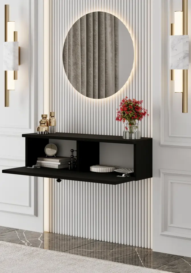 Mimosa MDF Duvara Monte Kapaklı Dresuar 90 cm (5 renk seçeneği) SİYAH